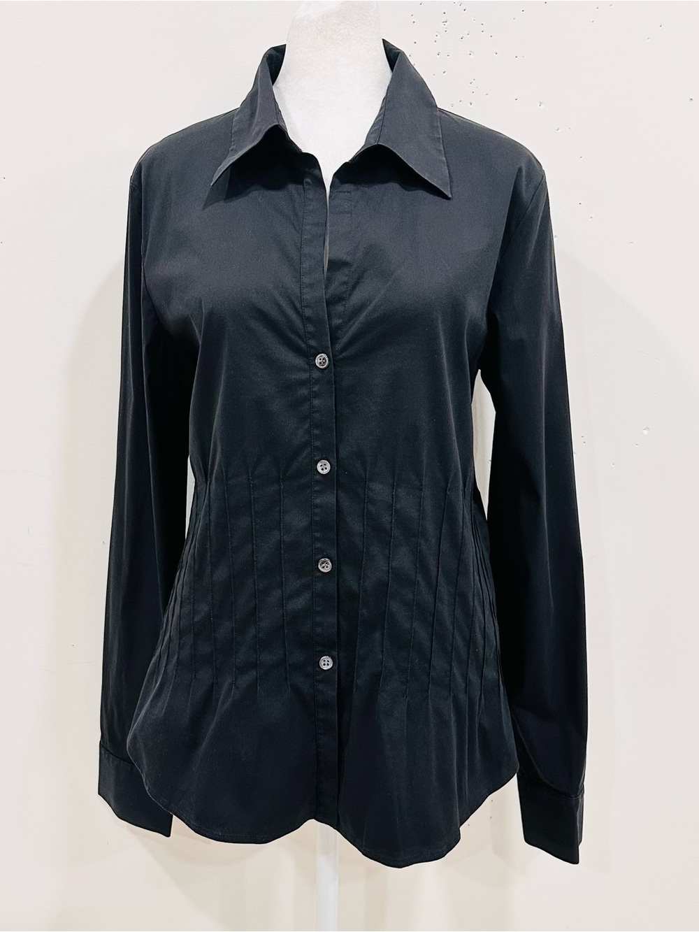 Theory Women's Black Pleated Waist Button Up Shirt Blouse Size XL